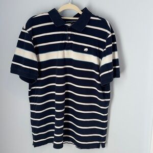 Banana Republic Men’s Blue and White Striped Short-Sleeved Polo Shirt XL